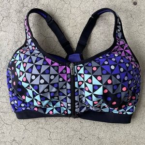 VSX Victoria’s Secret front zip sports bra 34DDD TRIBAL PRINT Preowned underwire